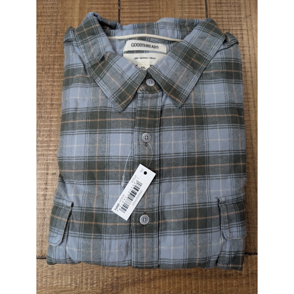 Z2 NWT Good Threads Button Up Shirt‎ Blue and green Plaid  Casual Sz 2XL